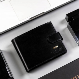 Portofel premium barbati PETERSON Alcott RFID din piele naturala neagra cu inchidere prin capsa - Img 2