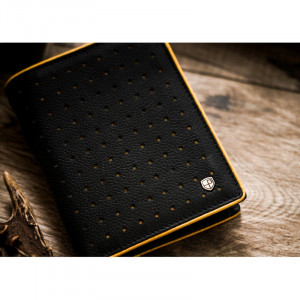 Portofel premium barbati PETERSON RFID Clark din piele naturala neagra cu detaliu galben - Img 4