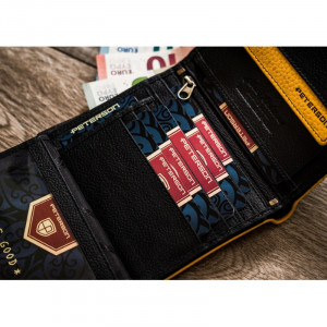 Portofel premium barbati PETERSON RFID Clark din piele naturala neagra cu detaliu galben - Img 9
