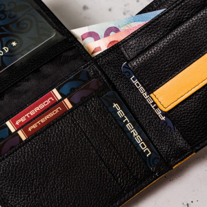 Portofel premium barbati PETERSON RFID Elton din piele naturala neagra cu detaliu galben - Img 9