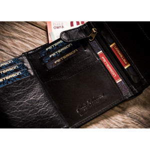Portofel premium barbati PETERSON RFID Francesco din piele naturala neagra cu detaliu negru - Img 10