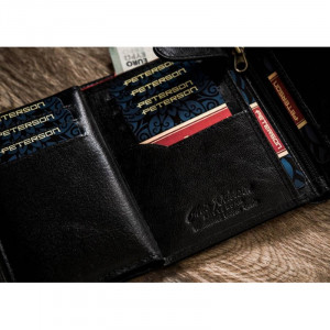 Portofel premium barbati PETERSON RFID Lewis din piele naturala neagra cu inchidere prin capsa - Img 8