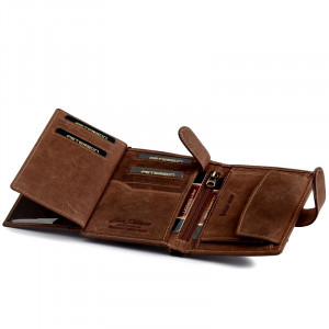 Portofel premium barbati piele naturala maro PETERSON RFID Hunter vertical cu inchidere prin capsa - Img 6