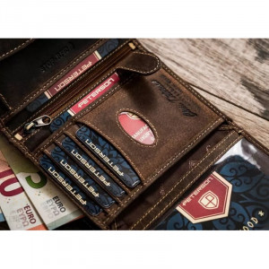 Portofel premium vertical barbati piele naturala maro PETERSON RFID Hunter - Img 8