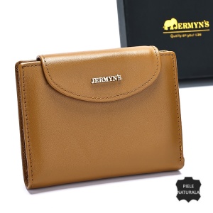 Portofel scurt dama, piele naturala, JERMYN'S Valencia, RFID, maro caramel