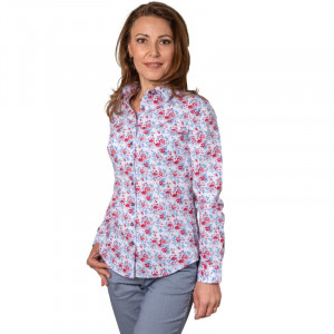 Camasa alba dama Luxury Slim Fit EASY IRON cu imprimeu floral roses - Img 4