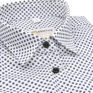Camasa alba dama Luxury Slim Fit EASY IRON cu structuri bleumarin navy - Img 3