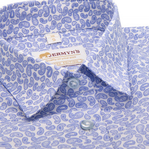 Camasa alba eleganta dama cu imprimeu bleu paisley Luxury Slim Fit EASY IRON - Img 2