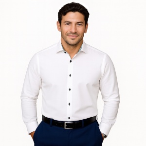 Camasa alba regular barbati Luxury Classic Fit EASY IRON cu garnitura in carouri verzi si bleumarin - Img 2