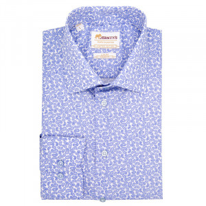 Camasa alba regular casual barbati cu imprimeu bleu paisley Luxury Classic Fit EASY IRON - Img 3