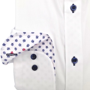 Camasa barbati alba regular Luxury Classic Fit EASY IRON cu garnitura minitrifoi bleumarin si rosu - Img 7
