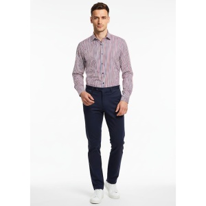 Camasa barbati slim alba Luxury Slim Fit EASY IRON in dungi rosii si bleumarin - Img 8