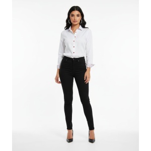 Camasa dama alba office Luxury Slim Fit EASY IRON cu garnitura cu motiv floral - Img 3