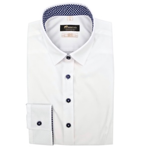 Camasa dama alba office Luxury Slim Fit EASY IRON cu garnitura bleumarin cu buline albe - Img 4