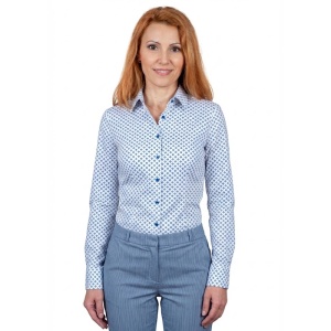 Camasa dama office alba cu structuri albastre Luxury Slim Fit EASY IRON - Img 3