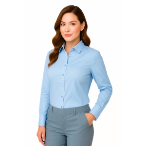 Camasa office dama din poplin bleu EASY IRON Exclusive Slim Fit