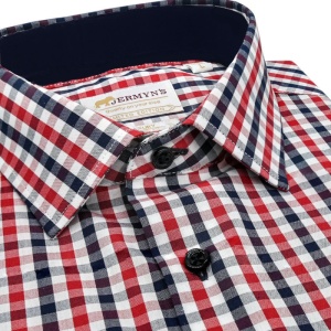 Camasa regular casual barbati in carouri rosii bleumarin Luxury Classic Fit EASY IRON - Img 2