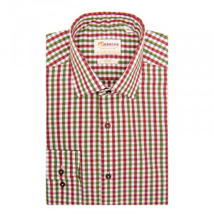 Camasa slim casual barbati in carouri grena si verde Luxury Slim Fit EASY IRON - Img 3