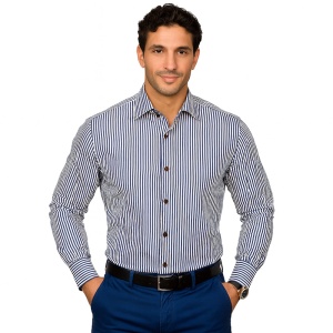 Camasa slim office barbati in dungi bleumarin Luxury Slim Fit EASY IRON