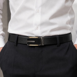 Curea barbati din piele naturala neagra JERMYN'S Kansas cu catarama automata - Img 2