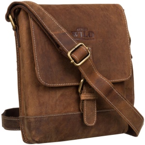Geanta crossbody barbati ALWAYS WILD Carson din piele naturala maro coniac