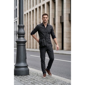 Geanta messenger barbati Oliver din piele naturala neagra - Img 7