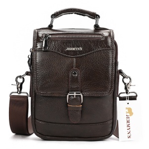 Geanta messenger barbati, piele naturala, JERMYN'S Bristol, maro inchis