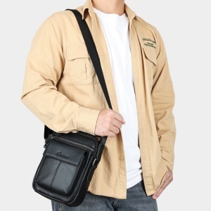 Geanta messenger barbati, piele naturala, JERMYN'S Texas, neagra - Img 4
