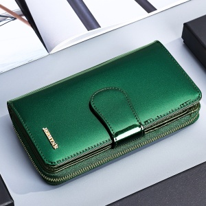 Portofel dama din piele naturala JERMYN'S Roma, elegant, verde lacuit - Img 2