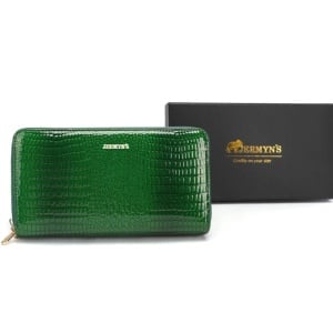 Portofel dama piele naturala, cu fermoar dublu, JERMYN'S Georgina, verde cu patern crocodile - Img 9