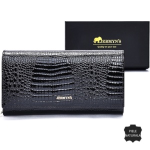 Portofel dama piele naturala JERMYN'S Monza, negru cu patern crocodile