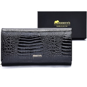 Portofel dama piele naturala JERMYN'S Monza, negru cu patern crocodile - Img 11