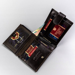 Portofel premium barbati PETERSON Alcott RFID din piele naturala maro inchis cu inchidere prin capsa - Img 6