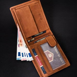 Portofel slim barbati PETERSON Harley RFID din piele naturala maro coniac - Img 6