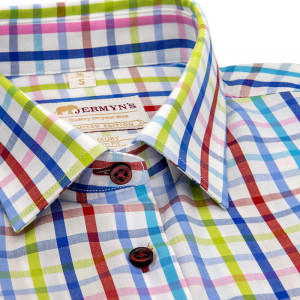 Camasa alba casual dama in carouri multicolore Luxury Slim Fit EASY IRON - Img 1