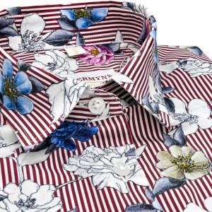 Camasa alba dama Luxury Slim Fit EASY IRON cu imprimeu floral si dungulite roz inchis - Img 5
