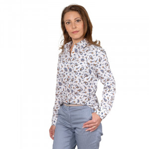 Camasa alba eleganta dama cu imprimeu paisley albastru si maro Luxury Slim Fit EASY IRON - Img 3