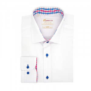 Camasa alba regular barbati Luxury Classic Fit EASY IRON cu garnitura in carouri - Img 4