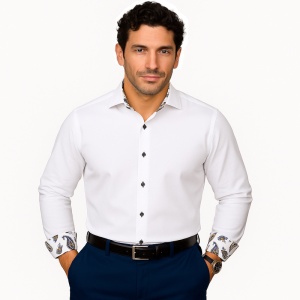 Camasa alba slim barbati Luxury Slim Fit EASY IRON cu garnitura paisley