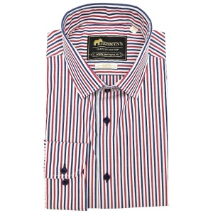 Camasa barbati slim alba Luxury Slim Fit EASY IRON in dungi rosii si bleumarin - Img 4