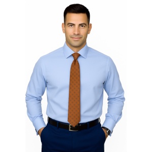 Camasa bleu regular office barbati pentru butoni Luxury Classic Fit EASY IRON - Img 1