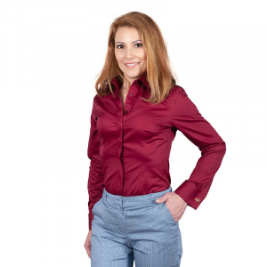 Camasa business dama grena satinat EASY IRON Luxury Slim Fit pentru butoni - Img 4