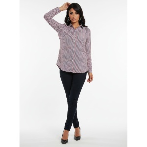 Camasa dama alba Luxury Slim Fit EASY IRON cu dungi rosii si bleumarin - Img 7