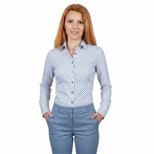 Camasa dama office alba cu structuri albastre Luxury Slim Fit EASY IRON