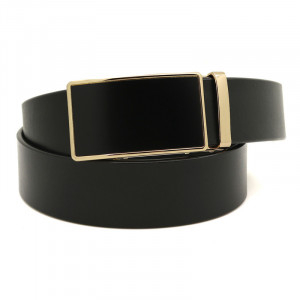 Curea barbati din piele naturala neagra JERMYN'S Aberdeen cu catarama automata aurie - Img 2