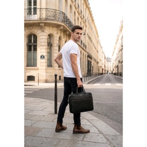 Geanta laptop, piele naturala, JERMYN'S Chicago, neagra - Img 4
