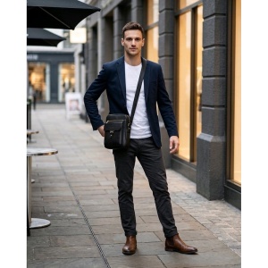 Geanta messenger barbati din piele naturala neagra London - Img 2