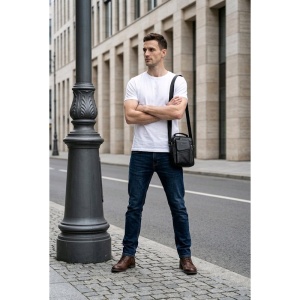 Geanta messenger barbati Oliver din piele naturala neagra - Img 2