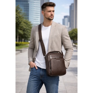Geanta messenger barbati, piele naturala, JERMYN'S Boston, maro inchis - Img 5