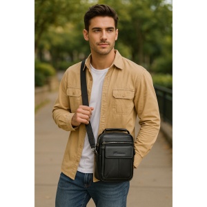 Geanta messenger barbati, piele naturala, JERMYN'S Texas, neagra - Img 2